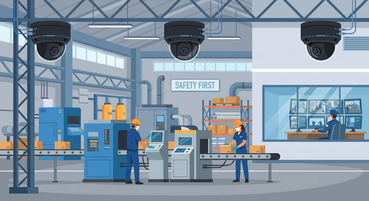 工場で活用される監視カメラのイメージ